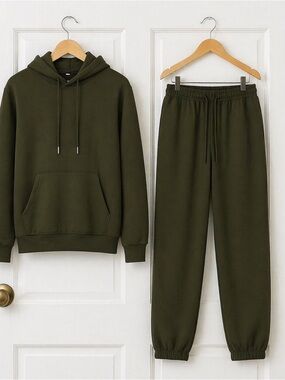 Army Green Hooded Sweatshirt and Jogger Set Sz M